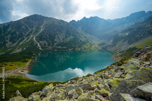 emerald mountain lake in high Tatra mountains in Poland