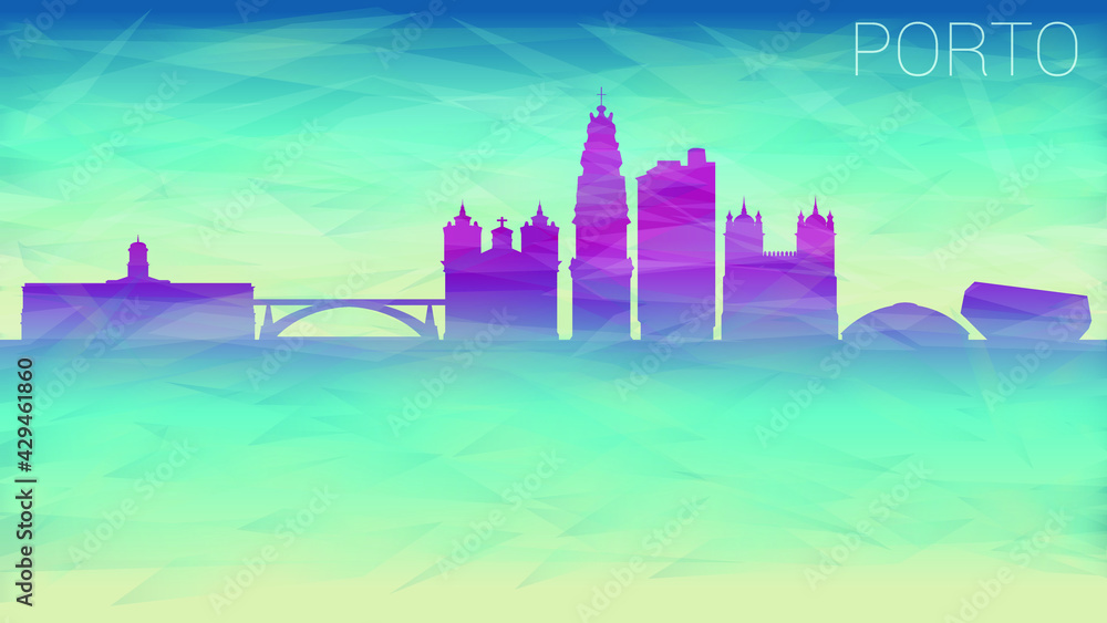 Porto Portugal Skyline Vector City Silhouette. Broken Glass Abstract Geometric Dynamic Textured. Banner Background. Colorful Shape Composition.
