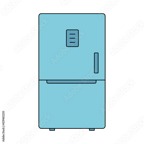 Blue refrigerator, fridge, icebox icon. Kitchen equipment for storing food. Vector illustration in flat line style on a white isolated background.