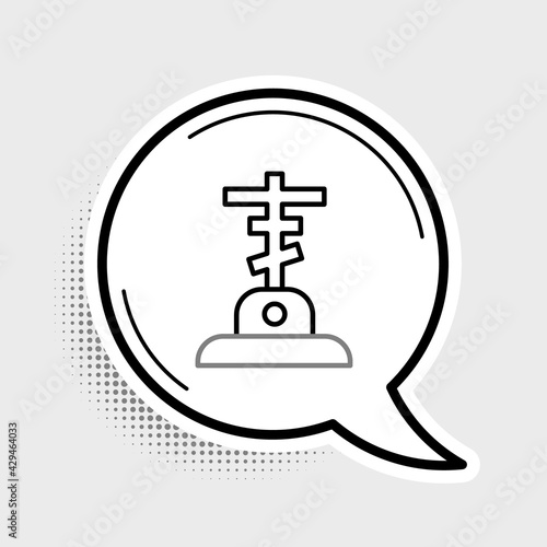 Line Grave with cross icon isolated on grey background. Colorful outline concept. Vector