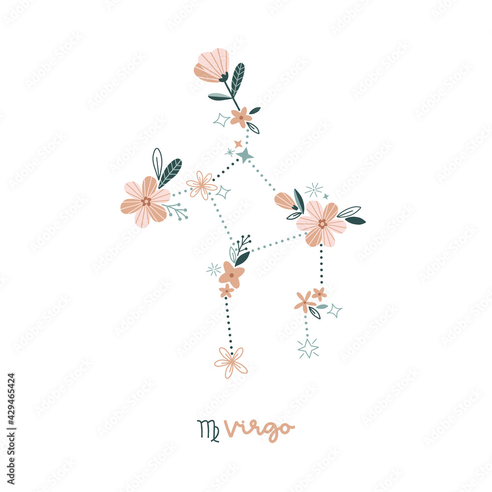 Vetor de Flower Virgo zodiac sign clip art isolated on white. Celestial floral daisy