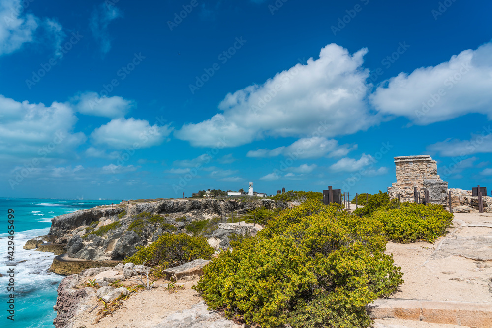 Ruins of the Mayan temple on Isla Mujeres island near Cancun, Mexico