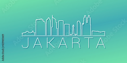 Jakarta, Indonesia Skyline Linear Design. Flat City Illustration Minimal Clip Art. Background Gradient Travel Vector Icon.