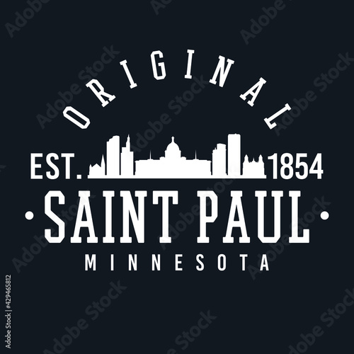 St Paul, MN, USA Skyline Original. A Logotype Sports College and University Style. Illustration Design Vector.