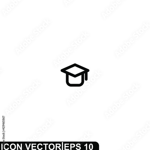Simple Icon Graduation Hat Vector Illustration Design. Outline Style, Black Solid Color.