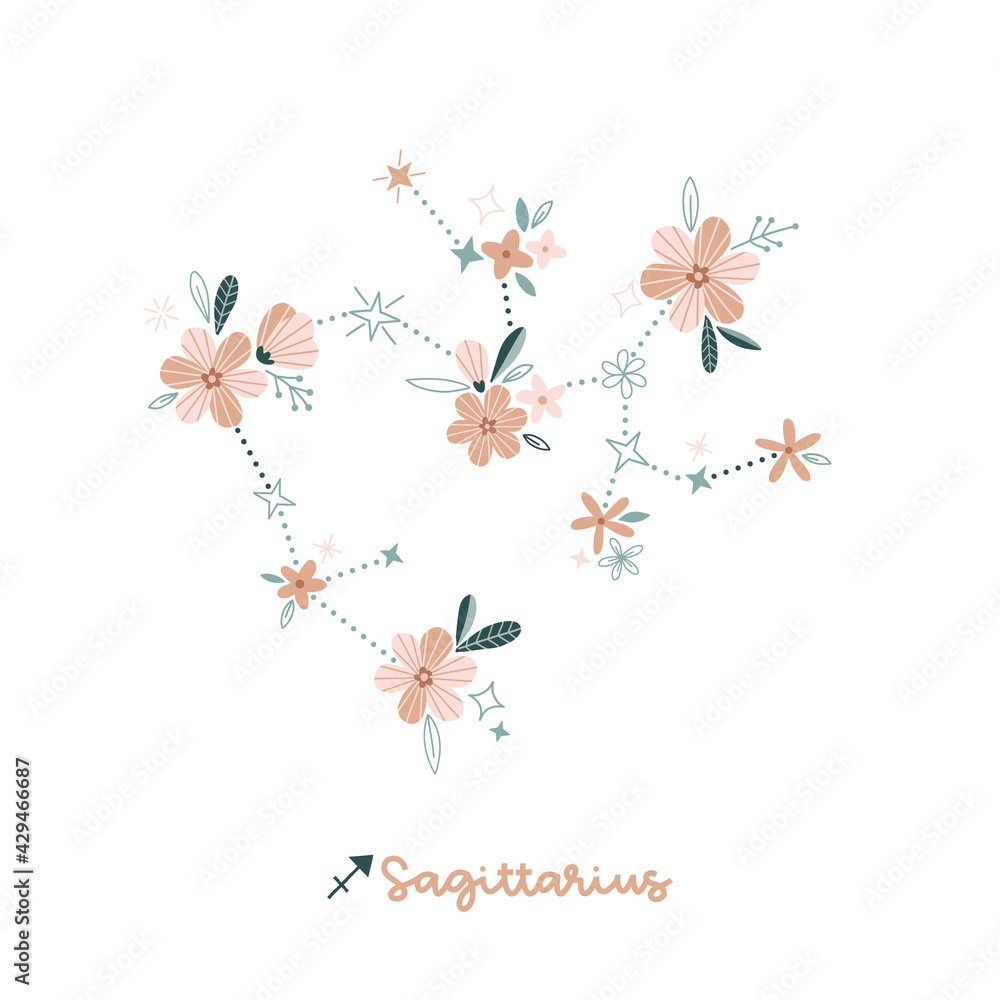 Vetor de Flower Sagittarius zodiac sign clip art isolated on white