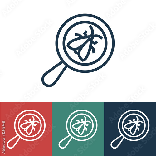 Line icon insect under magnifying glass