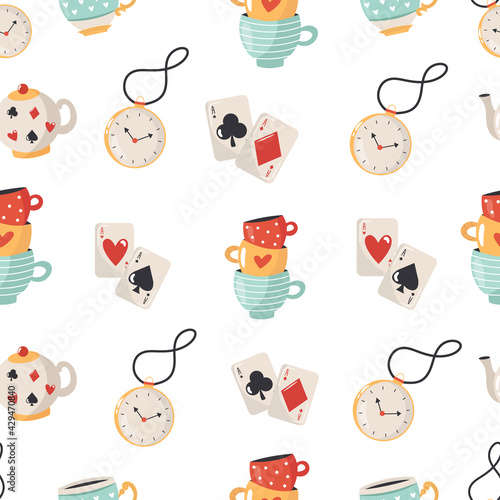 Seamless pattern with symbols from Alice in Wonderland