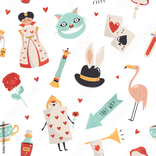 Seamless pattern with symbols from Alice in Wonderland