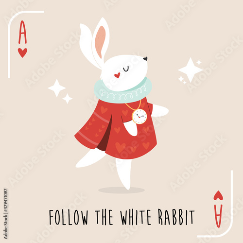 Colorful composition with White Rabbit from Alice in Wonderland