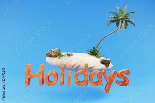 stylized lonely small tropical island with palmtree hovering; holiday tourism concept; 3D Illustration photo