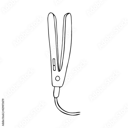 Doodlehair straightening iron illustration in vector. Hand drawn hair straightening iron icon in vector isolated on white
