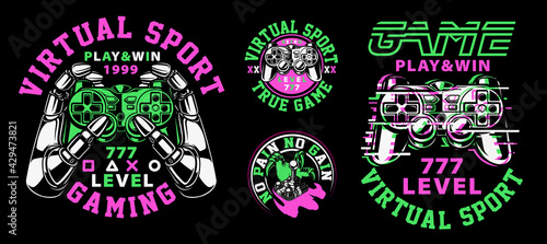 Set of vector illustrations on the gaming theme. Perfect for shirt prints, logos, and many others.
