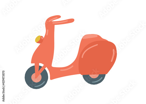 red motorbike.. scooter isolated. retro moped. hand drawn cartoon style, vector illustration.