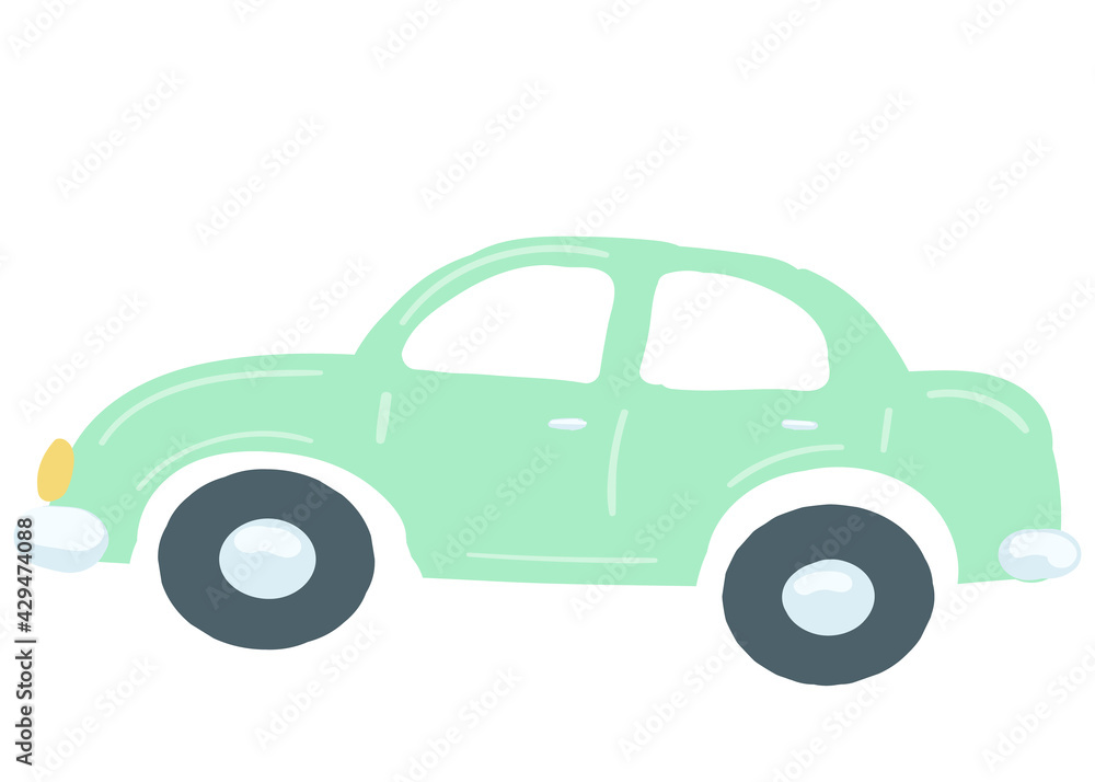 passenger car green color. isolated traffic element. hand drawn cartoon style vector illustration passenger car green color. isolated traffic element. hand drawn cartoon style vector illustration