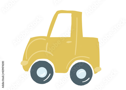 yellow sedan car. isolated car with a trunk. hand drawn cartoon style, vector illustration