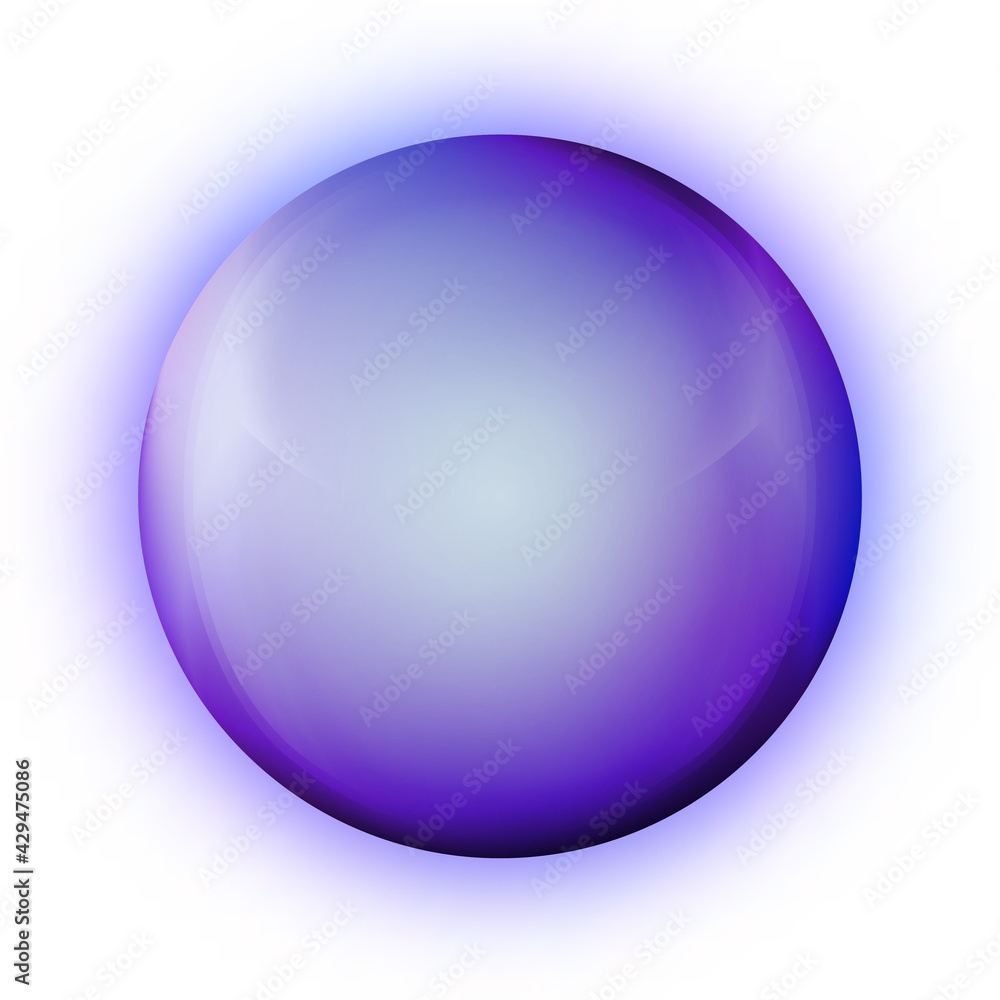Glass purple ball or precious pearl. Glossy realistic ball, 3D abstract vector illustration highlighted on a white background. Big metal bubble with shadow Glass purple ball or precious pearl. Glossy realistic ball, 3D abstract vector illustration highlighted on a white background. Big metal bubble with shadow