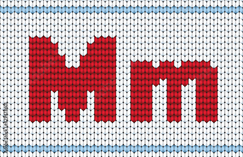Vector knitted alphabet. Red characters on white background
