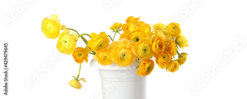 Yellow bright color anemone flower bouquet on light horizontal long background photo