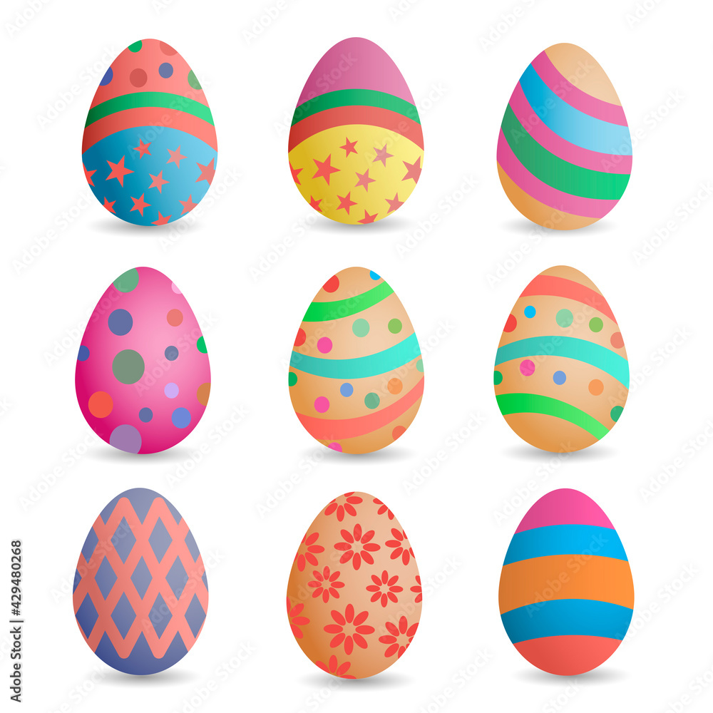 Multicolored Easter eggs. Easter eggs. Happy Easter card. Easter eggs on a white background.