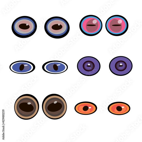 Cartoon eyes. Set of predatory eyes. The look of the monsters. Funny eyes. A collection of emotional look. Vector illustration