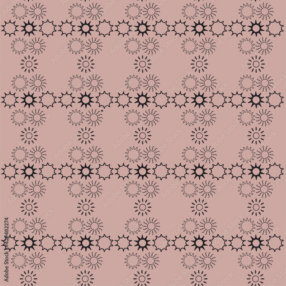 Seamless pattern with black suns on a dusty coral background. Vector Seamless pattern with black suns on a dusty coral background. Vector