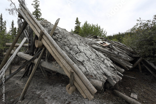 historic place in Yukon, houses made of wood, silver city burwash landing, canada photo