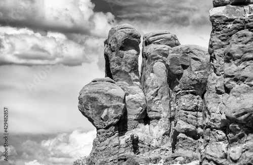 Panoramic view of rock formations in the Arches National Park, Utah in summer season