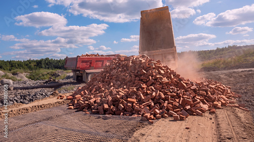 construction of a temporary road at a construction site using bricks as an inert material