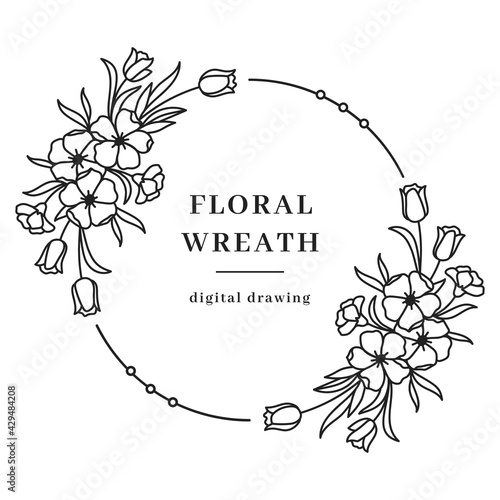 Vector Floral Wreath, Flower circle monogram, Spring floral frame