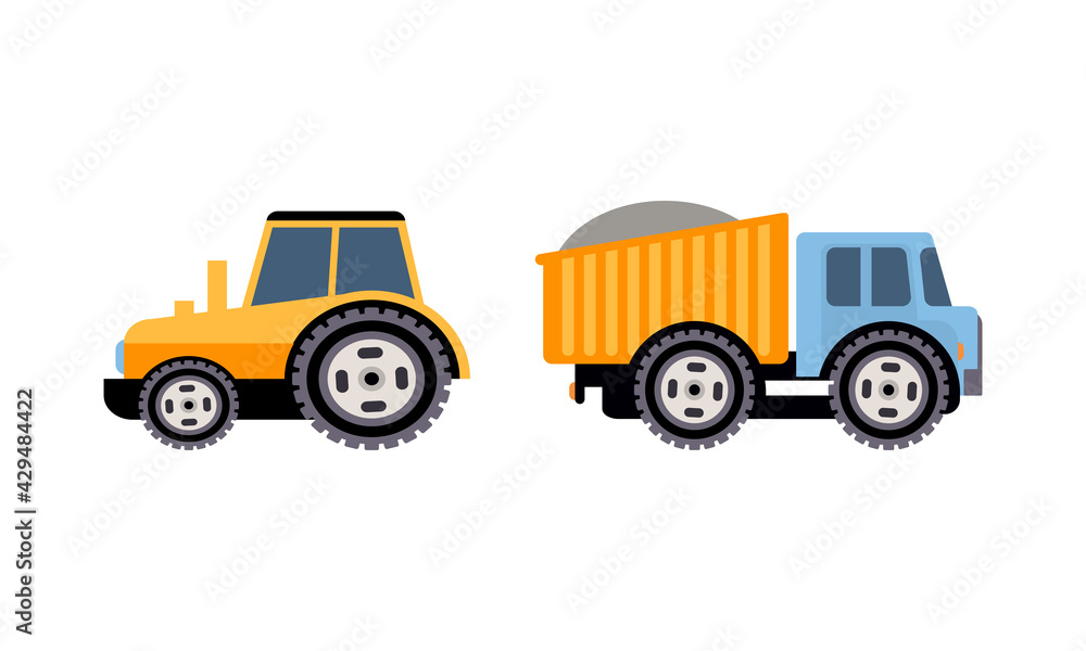 Heavy Machinery or Transport for Construction Work Vector Set