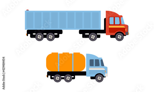 Truck or Lorry as Motor Vehicle and Urban Transport for Transporting Cargo Vector Set