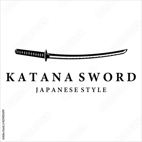 katana sword logo vintage vector illustration design. simple modern japanese sword of katana logo concept template emblem illustration vector design
