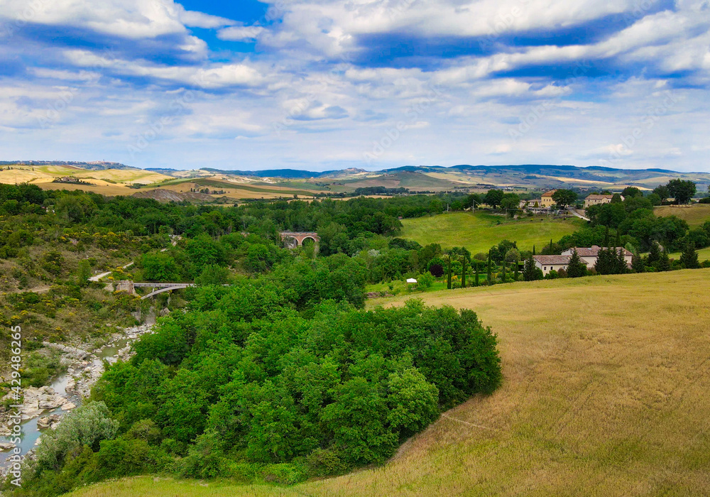 Aerial view of Tuscany Hills in spring season Aerial view of Tuscany Hills in spring season