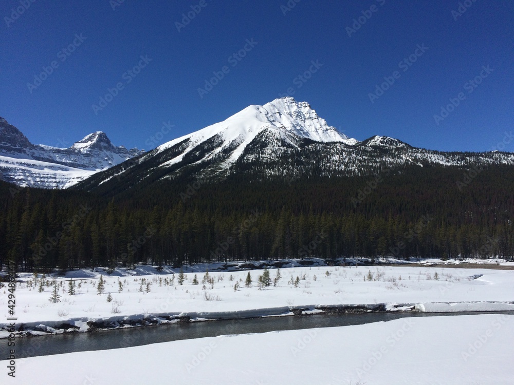 Scenic Jasper National park with perfect blue skies 