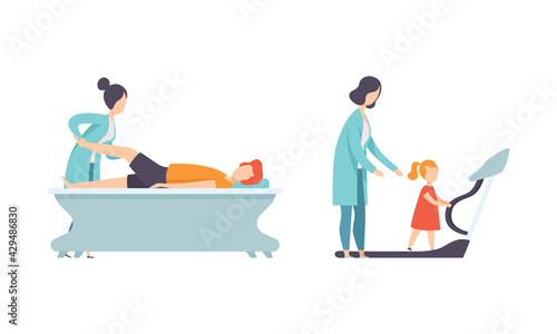 Physical Therapy or Physiotherapy with Therapist Restoring Health after Trauma or Injury Vector Set