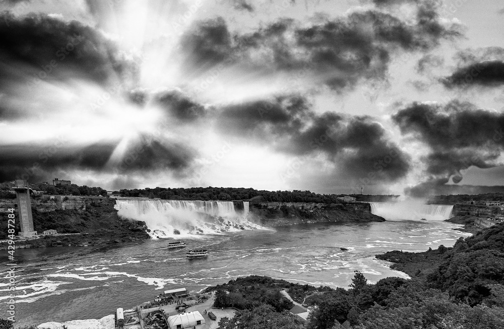 Majestic Niagara Falls at sunset, view from canadian side
