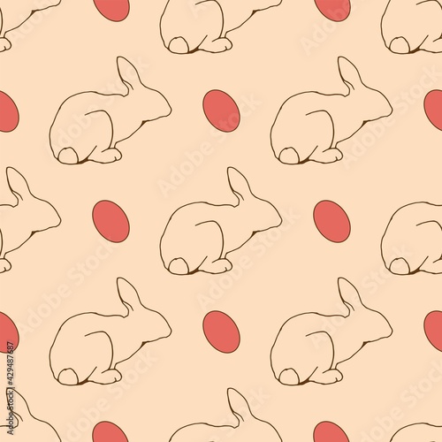 Seamless pattern with rabbits in a cartoon style, line art. Background for the design of the cover, product packaging, advertising banner, postcard, printing on textiles