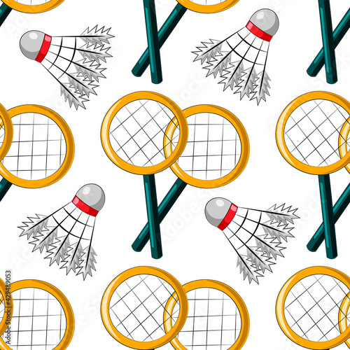 Seamless vector pattern with shuttlecock and racket