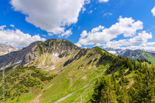 Alpine mountain landscape at a sunny day in summer near Oberstdorf. Allgau alps, Bavaria, Germany, Europa