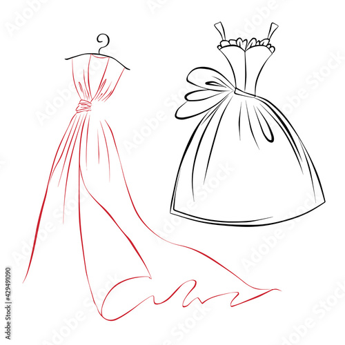 Fashion boutique dress with shoulder hanger, vector illustration. Clothes hanger, tailor logo design