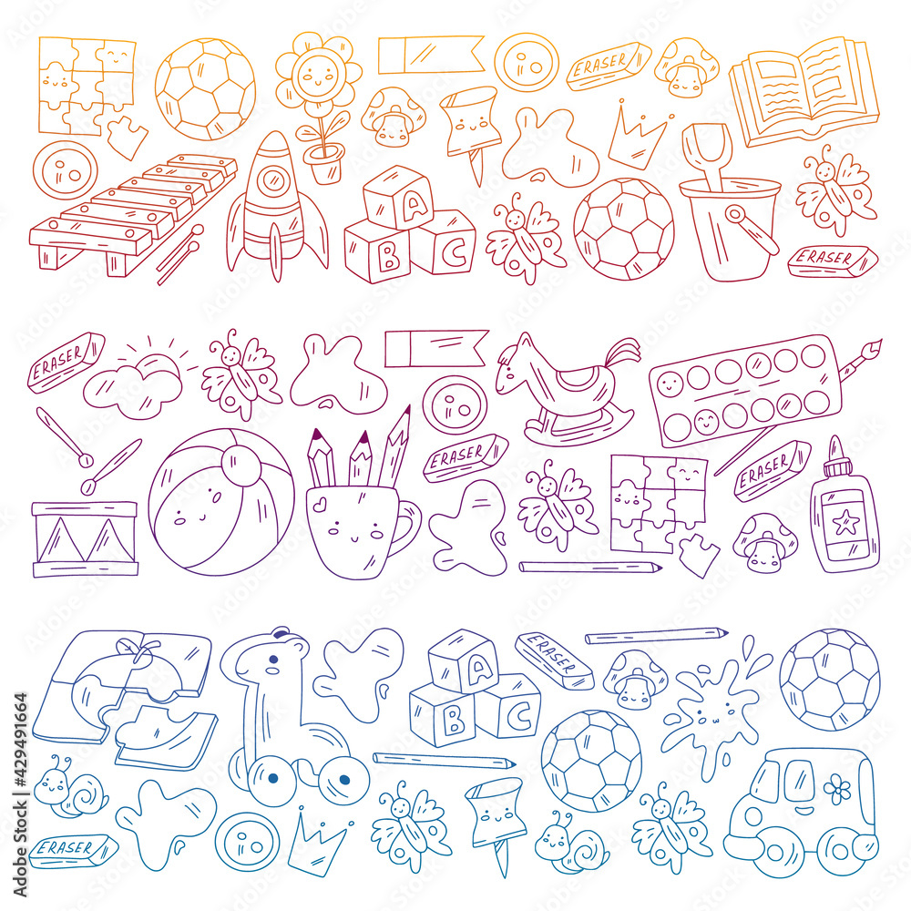 Vector pattern with boys and girls. Kindergarten and toys. Happy childhood and creativity with imagitanion. Vector pattern with boys and girls. Kindergarten and toys. Happy childhood and creativity with imagitanion.