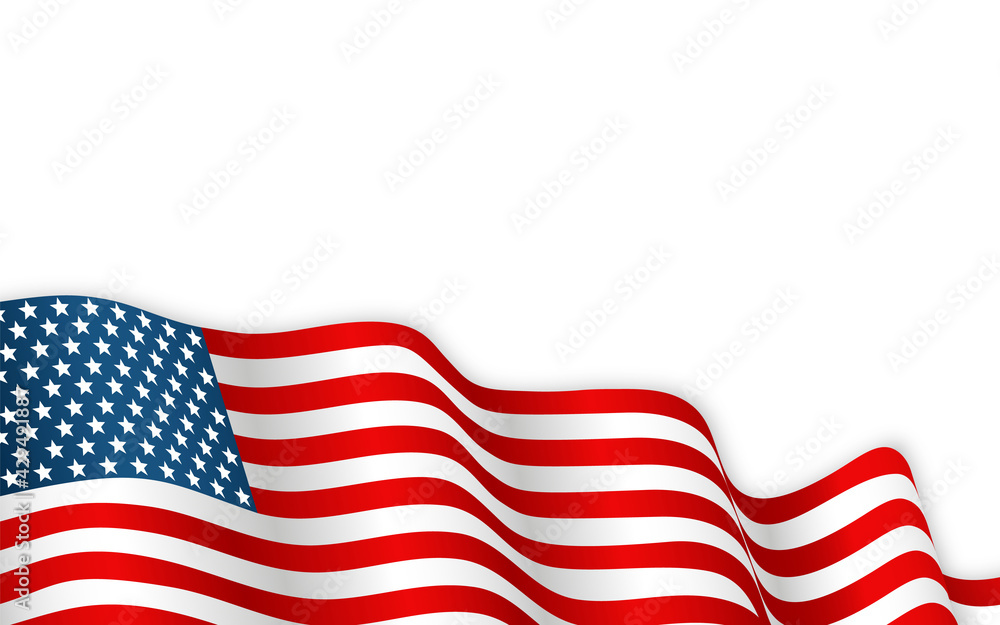 USA flag waving on the wind. 4th of the July or Independence day background. Vector illustration USA flag waving on the wind. 4th of the July or Independence day background. Vector illustration