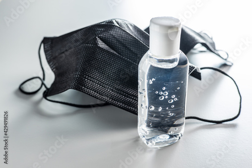 Coronavirus prevention hand sanitizer gel in bottle. Hand disinfectant gel