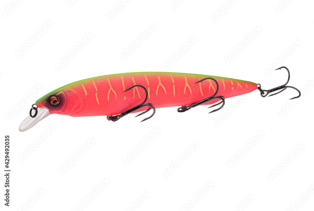 Wobbler with hooks for fishing as bait for fish, which is used for spinning. Fishing tackle for a fisherman. Wobbler with hooks for fishing as bait for fish, which is used for spinning. Fishing tackle for a fisherman.