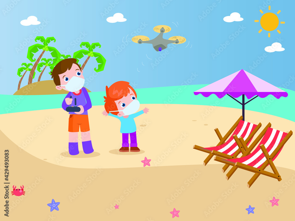 Father and son playing with a drone cartoon 2d vector concept for banner, website, illustration, landing page, flyer, etc.