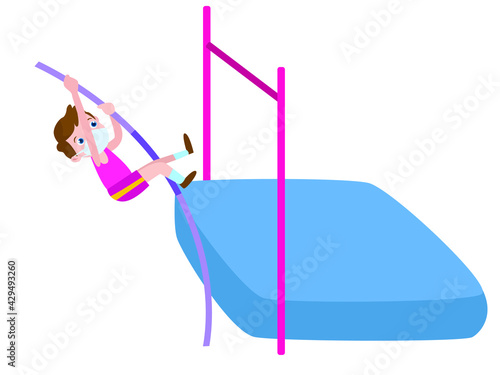 Boy exericising high pole jump cartoon 2d vector concept for banner, website, illustration, landing page, flyer, etc.