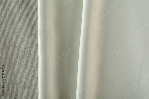 curtain fabric blackout olive, folded, top view, background