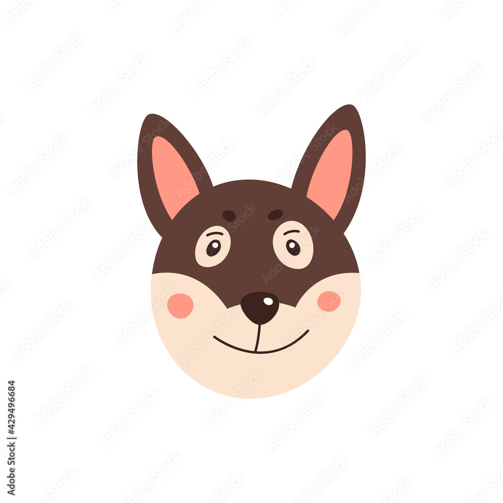 Dog s face. Vector illustration of funny cartoon pet in trendy flat style. Isolated on white Dog s face. Vector illustration of funny cartoon pet in trendy flat style. Isolated on white