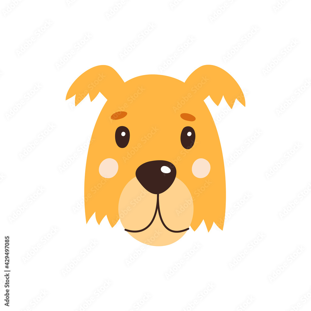 Obraz premium Dog s face. Vector illustration of funny cartoon pet in trendy flat style. Isolated on white